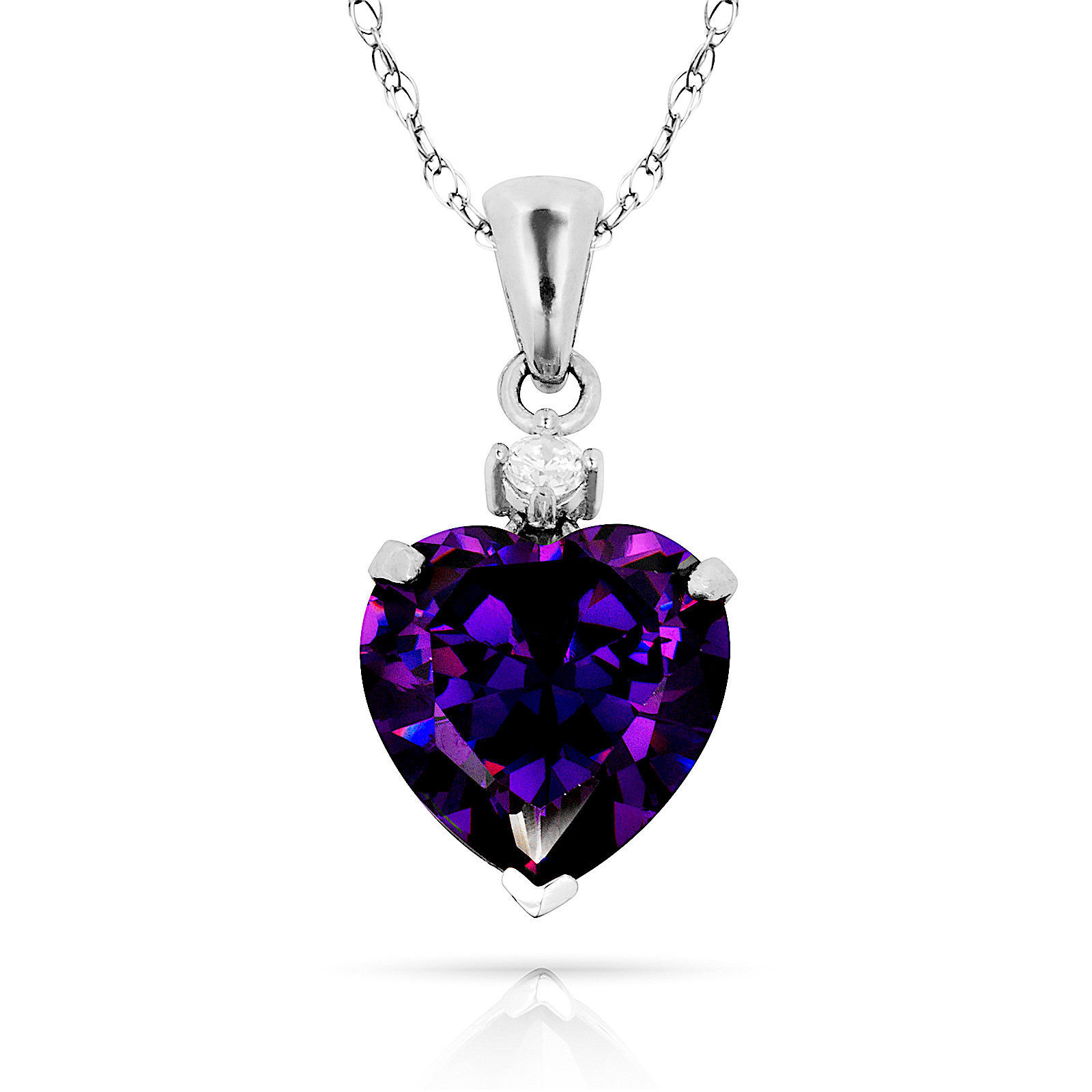 3.07Ct Created Diamond & Heart Amethyst Charm Pendant14K White Gold w/Chain - $121.77