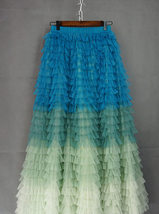 GREEN BLUE Tiered Tulle Skirt Women Custom Plus Size Long Tulle Skirt image 11