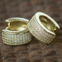 1Ct Round Cubic Zirconia Yellow Gold-Plated Silver Men&#39;s Huggie Hoop Earrings - £86.89 GBP