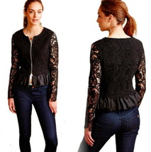 Anthropologie Peplum Lace Cardigan Medium 6 8 Black Sweater Lili&#39;s Closet NWT - £59.86 GBP