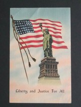 Statue of Liberty &amp; Justice For All Flag 1942 Linen Postcard Nathan Hale 1/2  - £4.73 GBP