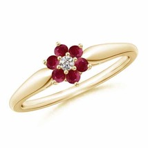 ANGARA Classic Six Petal Ruby and Diamond Flower Ring for Women in 14K Gold - £408.90 GBP