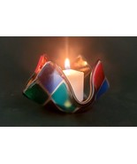 Hand Blown Glass Handkerchief colorful candle tealight candy bowl mosaic... - £9.56 GBP