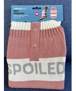 Ivory &amp; Pink Striped Pet Dog Sweater (Size Medium) SPOILED Silver Letter... - £11.71 GBP