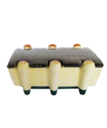 Unusual vintage yellow &amp; green ceramic lidded cigarette holder - $371.04 MXN