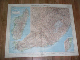 1956 Vintage Map Of South Africa Transvaal Johannesburg / Lesotho / Madagascar - £22.89 GBP