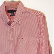 TOMMY HILFIGER red &amp; white stripe button down shirt size medium Y2K preppy - £11.57 GBP