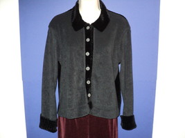 J. Jill Size X Small Cardigan Sweater Gray Black Front Buttoned Chenille Poly - £7.25 GBP