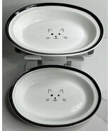 Teacup's Diner Ceramic Cat Food Water Bowl Dish Oblong White BlackPawPri... - $19.75