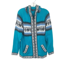 Womens Size Large Inti Alpaca Electric Blue Wool Knit Hooded Full Zip Ja... - $39.19