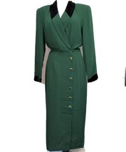 Kasper ASL Womens size 6 Green Wrap Dress button down long sleeve retro - £28.43 GBP