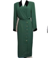 Kasper ASL Womens size 6 Green Wrap Dress button down long sleeve retro - £28.34 GBP