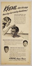 1947 Print Ad Kreml Hair Tonic Pretty Lady Admires Man&#39;s Hair at Beach - $15.33