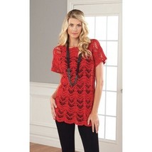 Womens Crochet Short Sleeve TOP-RED - £48.24 GBP