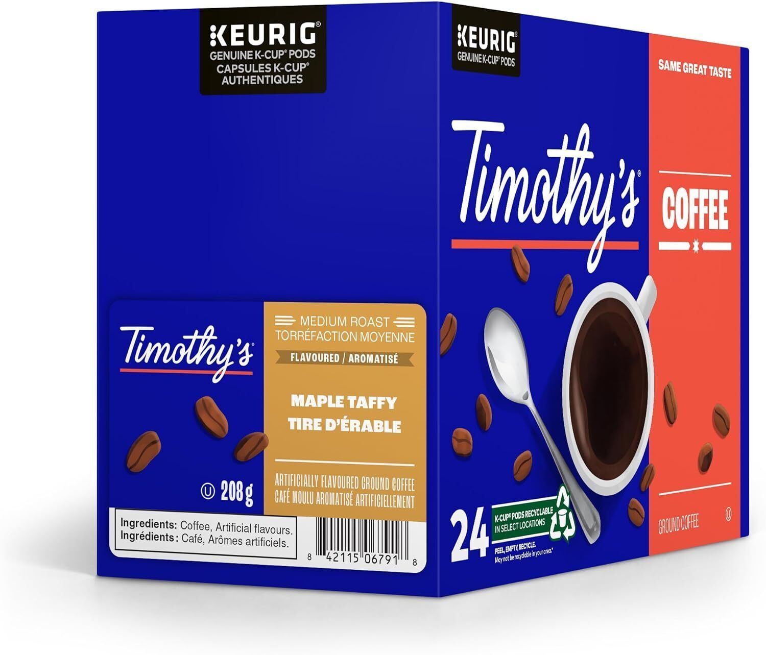 Primary image for Timothy's Maple Taffy Coffee 24 to 144 Keurig K cups Pick Any Size FREE SHIP