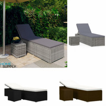 Outdoor Garden Patio Poly Rattan Sun Lounger Bed Set With Cushions &amp; Side Table - £207.22 GBP+