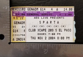 SPARTA -  NOVEMBER 2, 2004 CLUB XCAPE EL PASO CONCERT TICKET STUB - $187.45 MXN