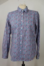 LL Bean S Blue Floral Cotton Stretch Button-Front Long Sleeve Top 290363 - £22.74 GBP