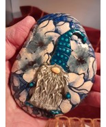 Blue Bliss Gnome Mixed Media Rock Gifts Friends Decor Shelf Office Desk ... - $9.99
