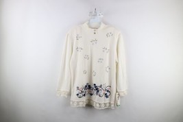 Deadstock Vtg 90s Country Primitive Womens XL Embroidered Lace Flower Sweater - £54.47 GBP
