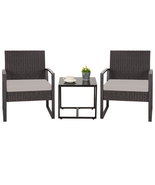 Black 3 Pc Patio Bistro Set Outdoor Furniture Wicker Rattan Chairs Coffe... - £83.39 GBP