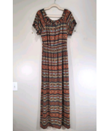Size 14 Brown Orange Print Smocked Waist Dress Fall Summer Wedding Maxi - $414.34 MXN