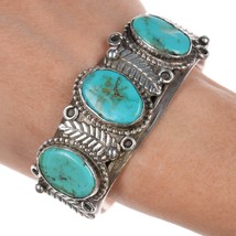 6 5/8&quot; 60&#39;s-70&#39;s Navajo sterling turquoise feather cuff bracelet - £316.29 GBP