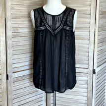 14th &amp; Union Top Medium Sleeveless Blouse Semi Sheer Black with Crochet Detail - £6.20 GBP