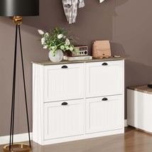 Slim White Shoe Cabinet with 4 Flip Drawers Entryway Storage - $2,509.52 MXN