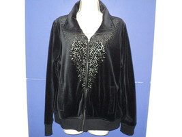 NEW Ellen Tracy Size L Large Velour Top Black Front Zip Silver-Toned Accents NWT - £15.13 GBP