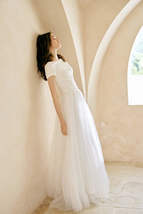 White Floor Length Tulle Skirt with Train White Bridal Tutu Skirt Wedding Outfit image 5