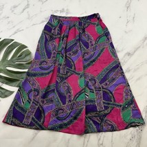 Gianna Womens Vintage 90s Midi Skirt Size 12 Purple Pink Paisley Pleated... - £20.37 GBP