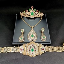 Arabian Wedding Jewelry Set Robe Dress Belt Earrings Necklace Moroccan Metal Wai - £74.34 GBP