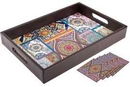 serving trays with coasters and handles art deco wooden coffee snacks - £37.31 GBP