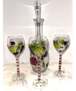 Wine Carafe 3 Wine Glasses Stemware Grape &amp; Leaves design Elegant Party ... - £23.62 GBP
