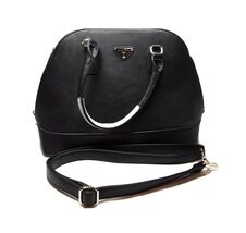Vegan Black Faux Leather Alyssa Large Satchel Shoulder Handbag Two Tone EUC - $17.77