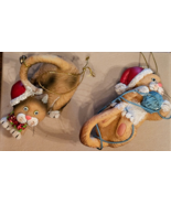 2 Cat Christmas Ornaments Red Hats Detailed Cute! Unmarked - $14.84