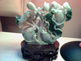 Natural Burma Jadeite Jade Statue - Fish Lotus Flower Statue - $923.49