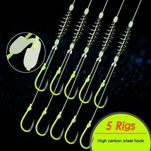 5 Pairs Fishing Hooks Carbon Steel Luminous Double Barbed PE Line Carp A... - £9.90 GBP
