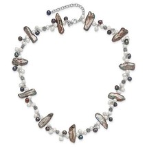 Sterling Silver Peacock/White FW Cultured Pearl with 2in ext Necklace - £116.34 GBP