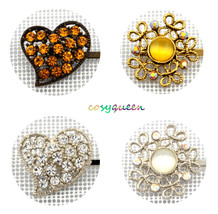 4 Pack Amber Gold Clear White Floral Heart Swarovski element crystal bobby pins - $9,999.00