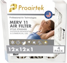 Proairtek AF12121M11SWH Model MERV11 12x12x1 Air Filters (Pack of 4) - $28.99