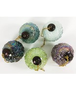 Pressed Glass Christmas Ball Ornaments Lot 5 Irredescent Colors Bronze Top - $36.62