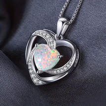 Crystal Heart Opal Pendant Necklace Silver - $14.19