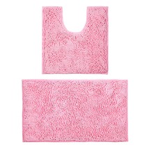 Pink 2 Pieces Bathroom Rugs, Ultra Soft Non Slip Absorbent Chenille Toilet Bath  - $35.99