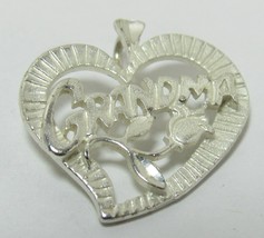 Sterling Silver 3/4&quot; Heart Rose Flower GRANDMA Pendant Grand Mother&#39;s Day Gift - £12.17 GBP