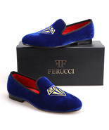 Men FERUCCI Diamond  Royal Blue handmade Velvet Slippers Loafers - £78.75 GBP