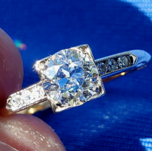 Earth mined Diamond European cut Deco Engagement Ring Vintage Solitaire Size 7.5 - £3,594.17 GBP