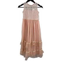 Rare Editions Sleeveless Lace Clip-Dot Mesh Long Dress Girls 12 New - $30.88