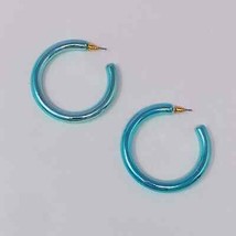 Turquoise Metallic Colored Tube Hoop Earrings - £12.55 GBP